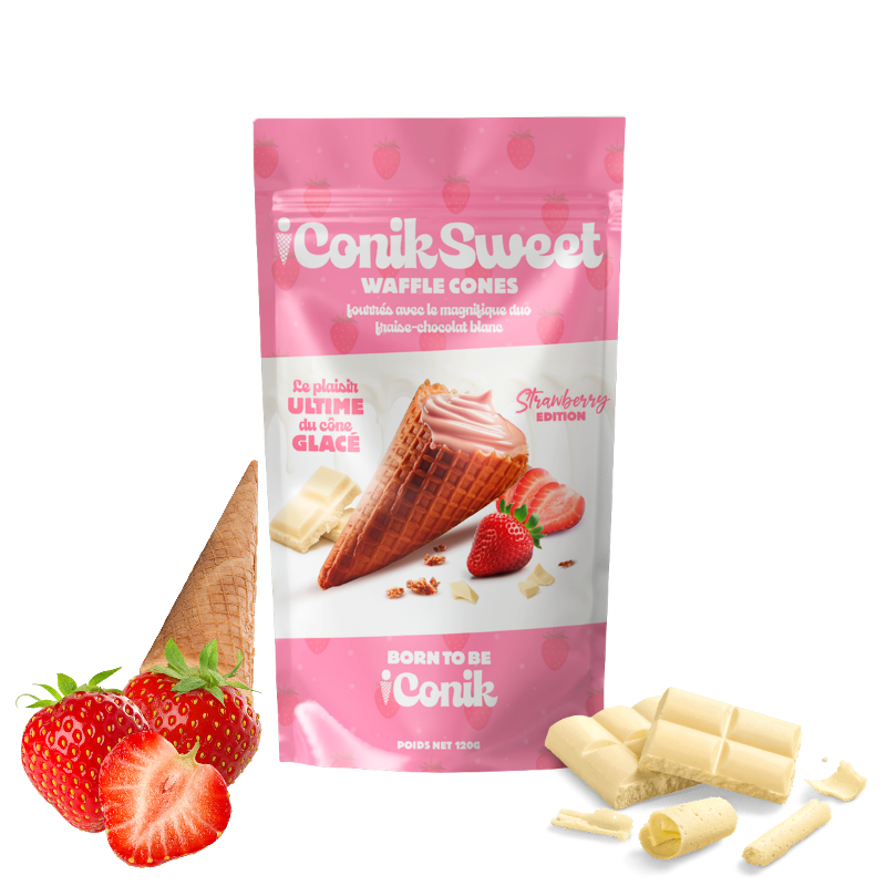 Cornets waffle fraise & chocolat blanc Cornets waffle fraise & chocolat blanc