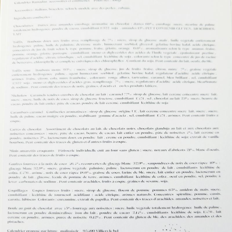 Ingrédients des confiseries & chocolats halal