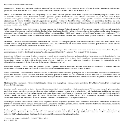 Ingrédients recharges calendrier Ramadan confiseries & chocolats